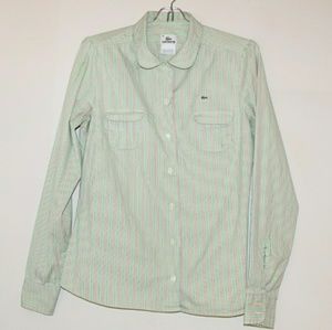 Lacoste Pink Green Striped Button Down Shirt